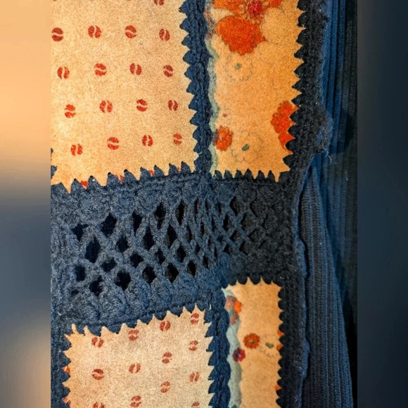 Tarri Crochet Leather Panel Vest Top size Large Vintage‎ 60s 70s Boho Hippie - Picture 8 of 10